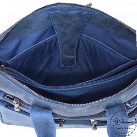 Кожаная деловая сумка "Марк" (синий крейзи)